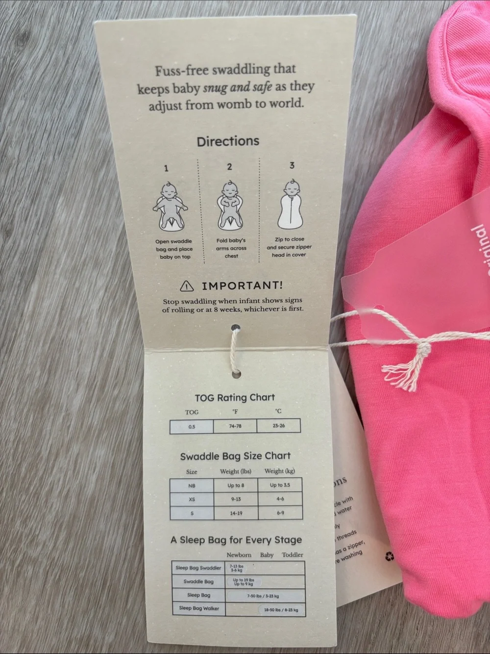 Kyte BABY Hot Pink Zip-Up Swaddle Bag - XS NWT 0.5 TOG